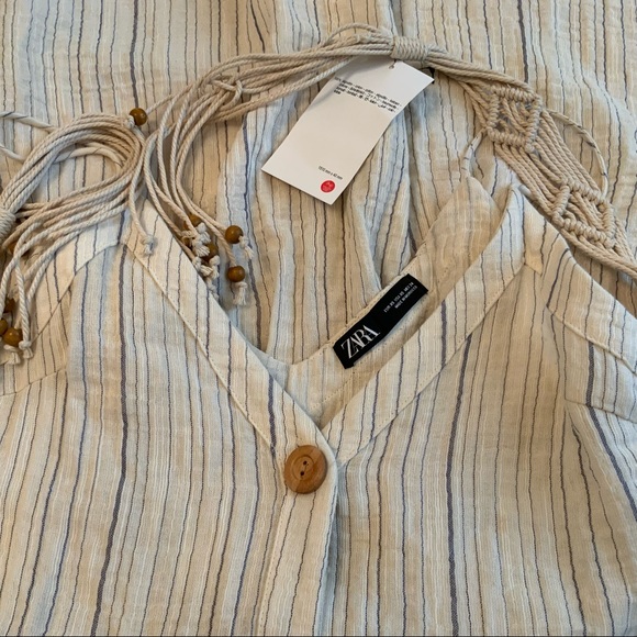 Zara Macrame Belted Striped Dress Cotton Size XS - Picture 7 of 9